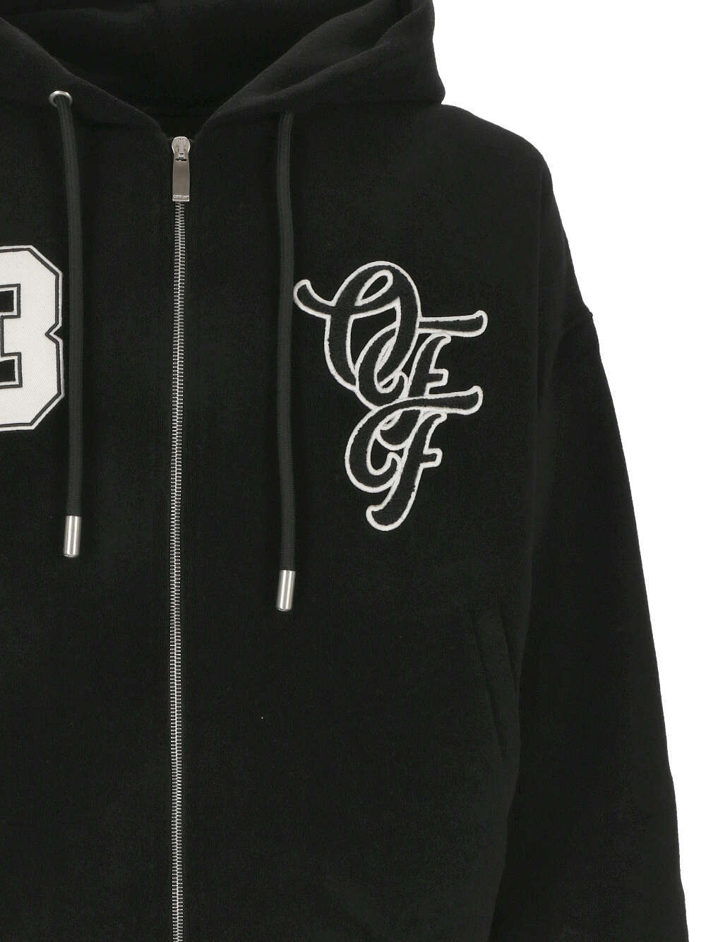 Off-white Nylon Varsity Jacket With Frontal Logo Patch In Black