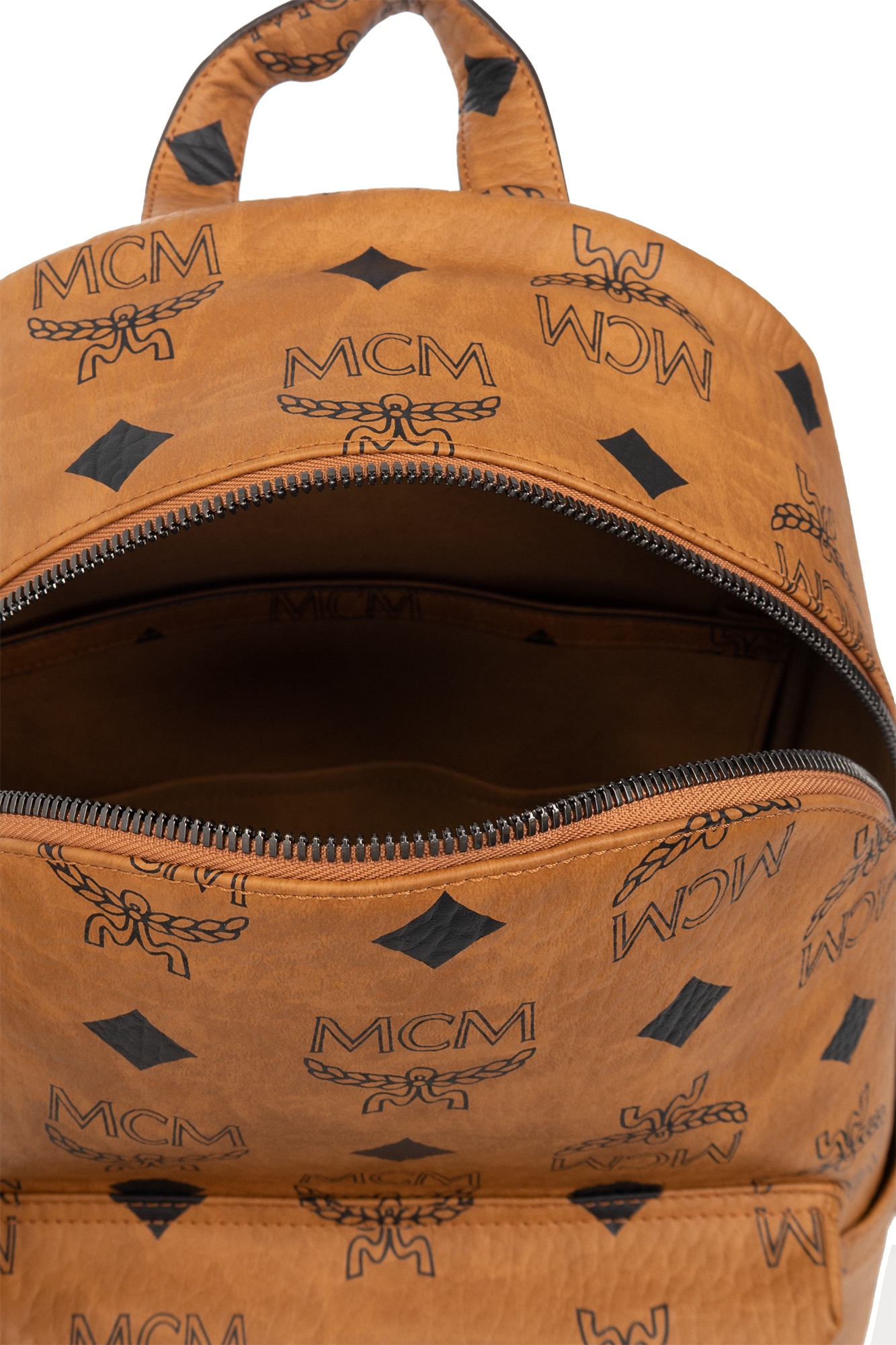 Mcm Logo Backpack In Brown
