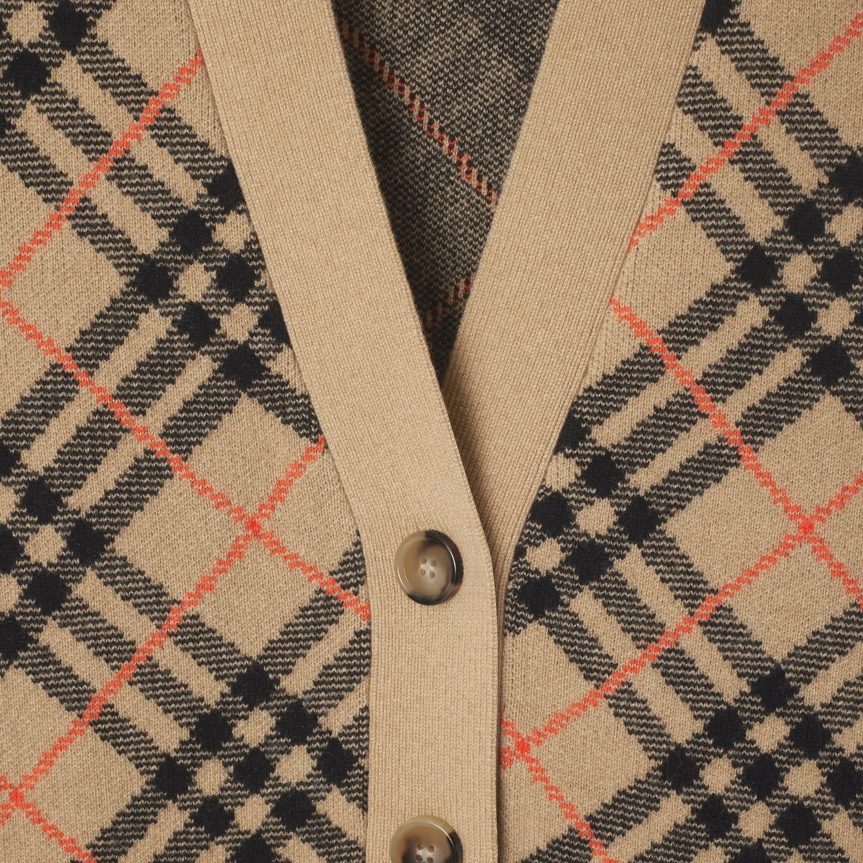 Burberry Checked V-neck Buttoned Cardigan In Brown