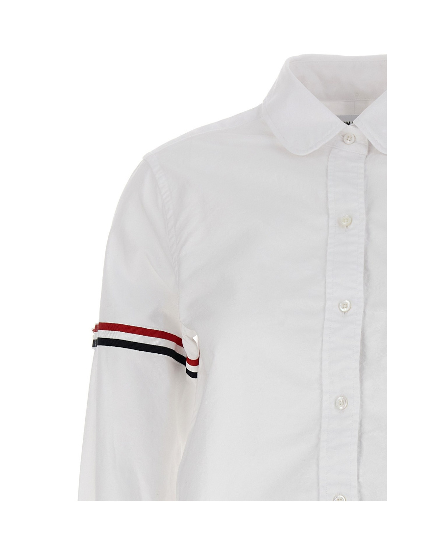 Thom Browne White Armband Cropped Round Collar Shirt In White