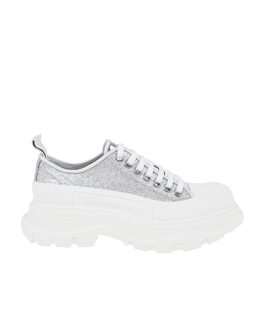 Alexander Mcqueen Tread Slick Glitter Low-top Sneakers In White