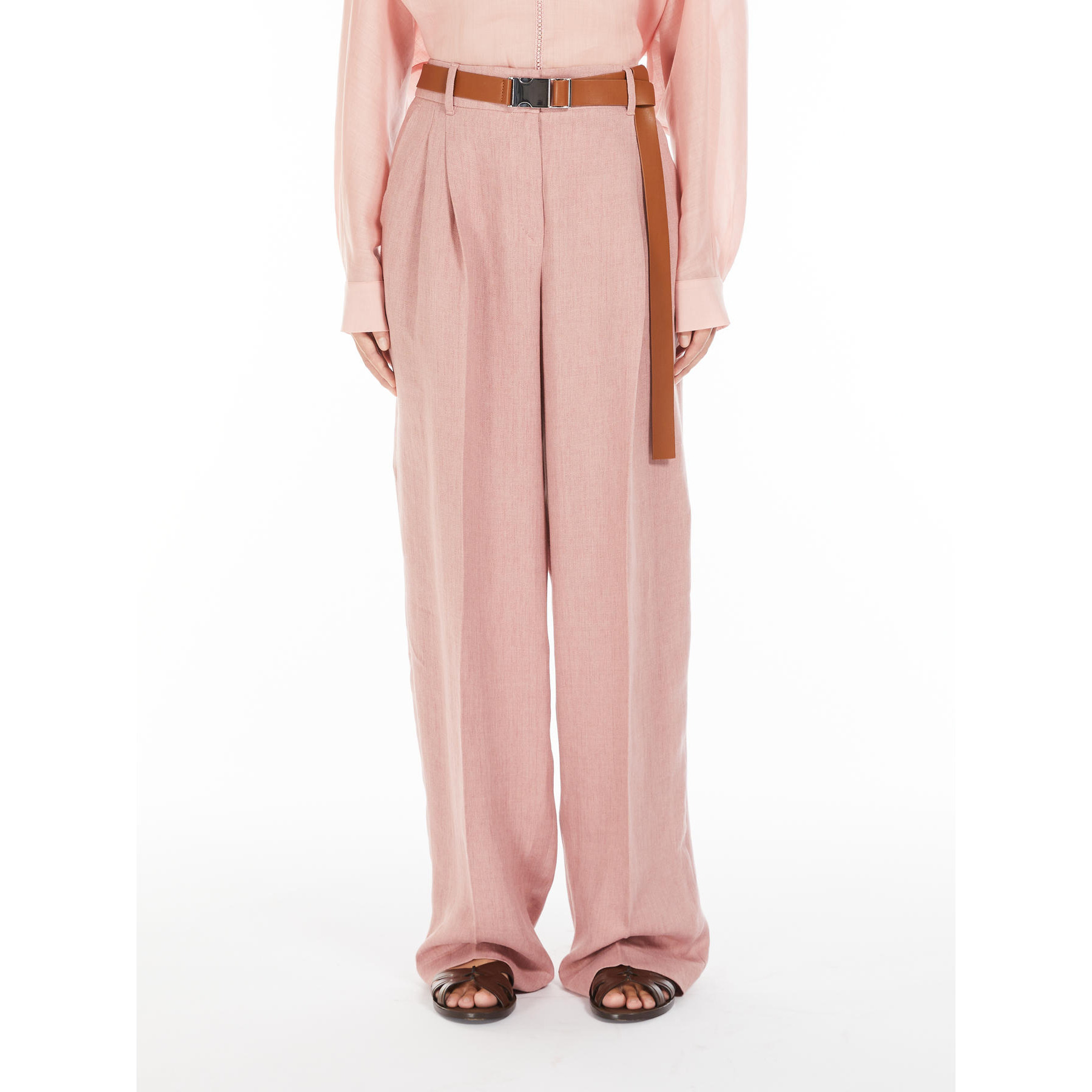 Max Mara Straight-fit Faded Linen Trousers In Pink