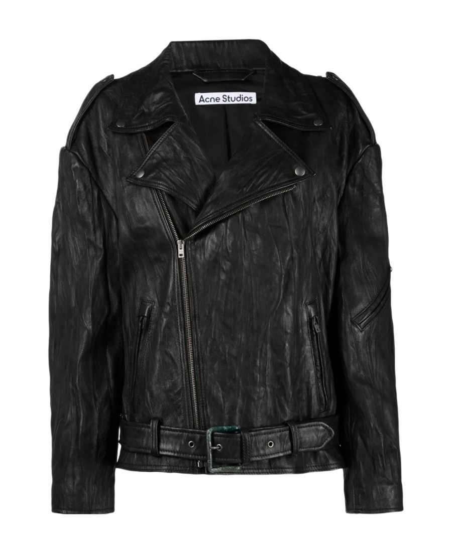 Acne Studios Long-sleeved Leather Jacket In Black