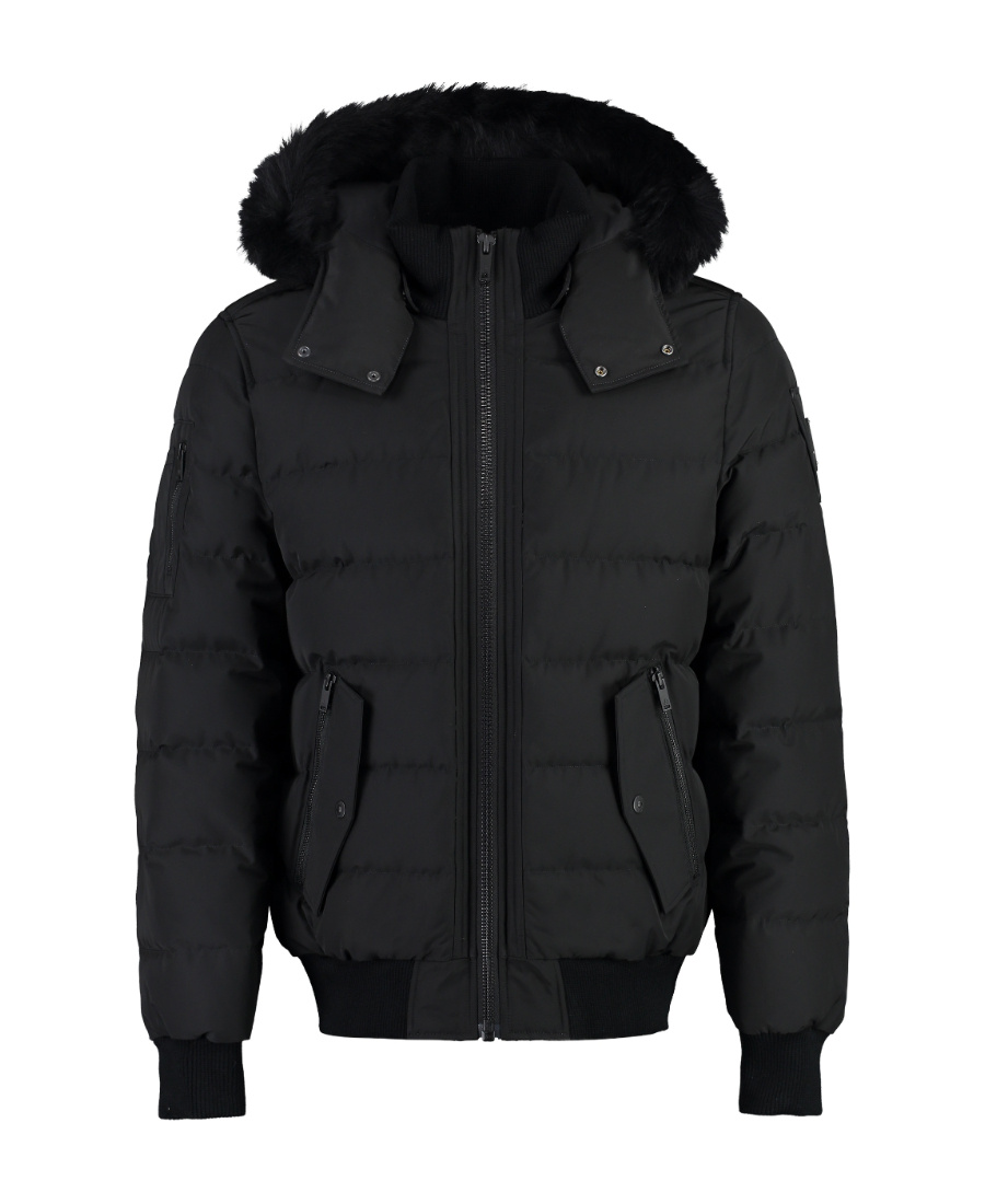Moose Knuckles Quilted Down Jacket With Fur-trimmed Hood And Front Zipper In Black