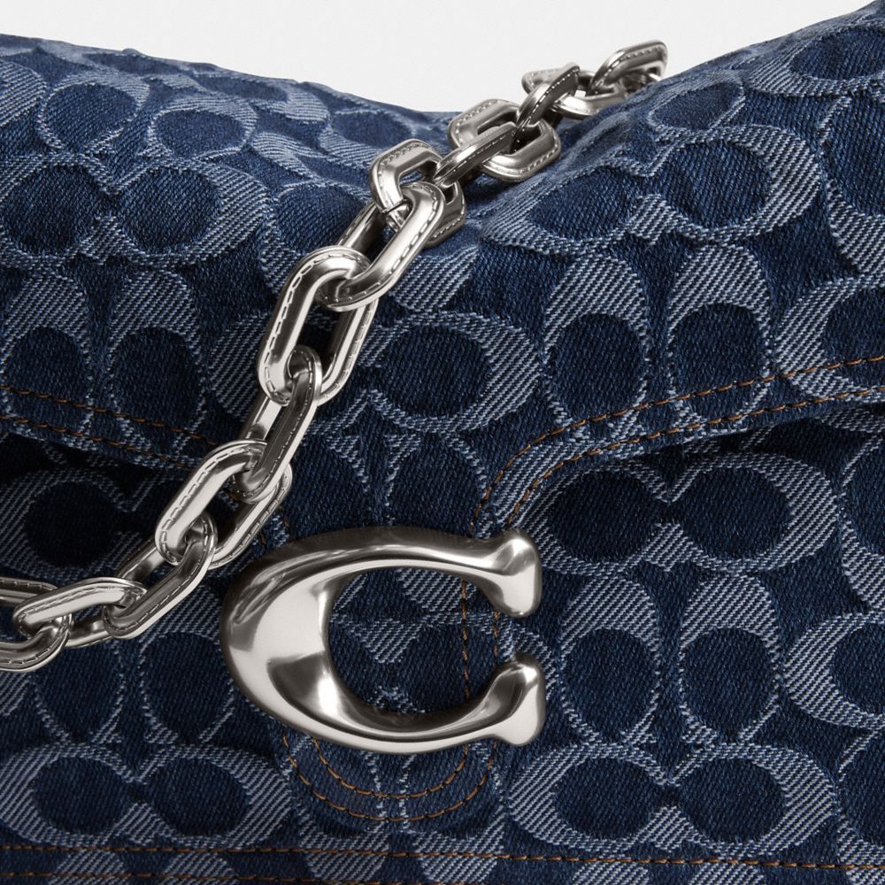 Shop Coach Chain Tabby Shoulder Bag In Signature Denim In Black