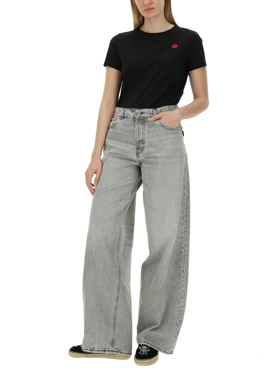 Kenzo Boke Flower-patch Cotton T-shirt In Gray