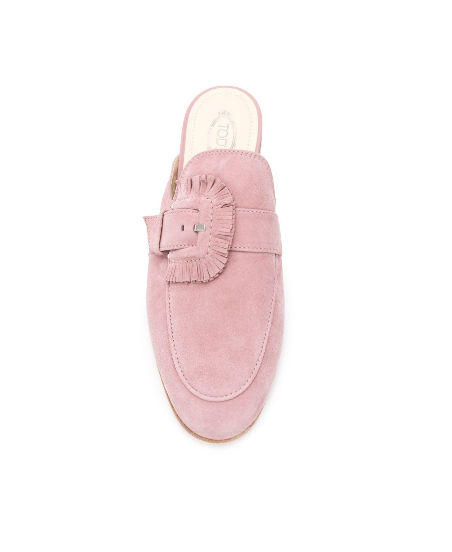 Tod's Fringed Buckle-less Muller Shoes In Pink