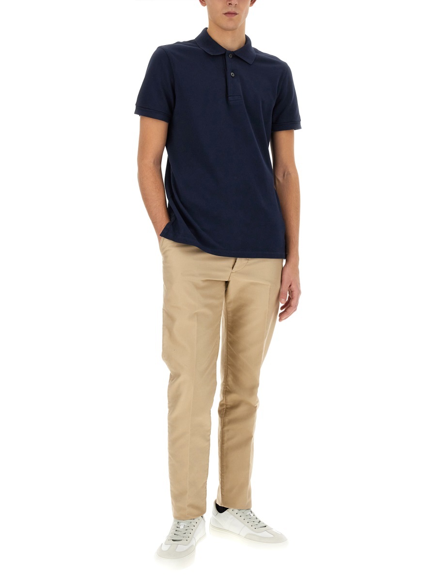 Tom Ford Blue Polo T-shirt With Embroidered Tone On Tone Logo In Cotton Man In Black