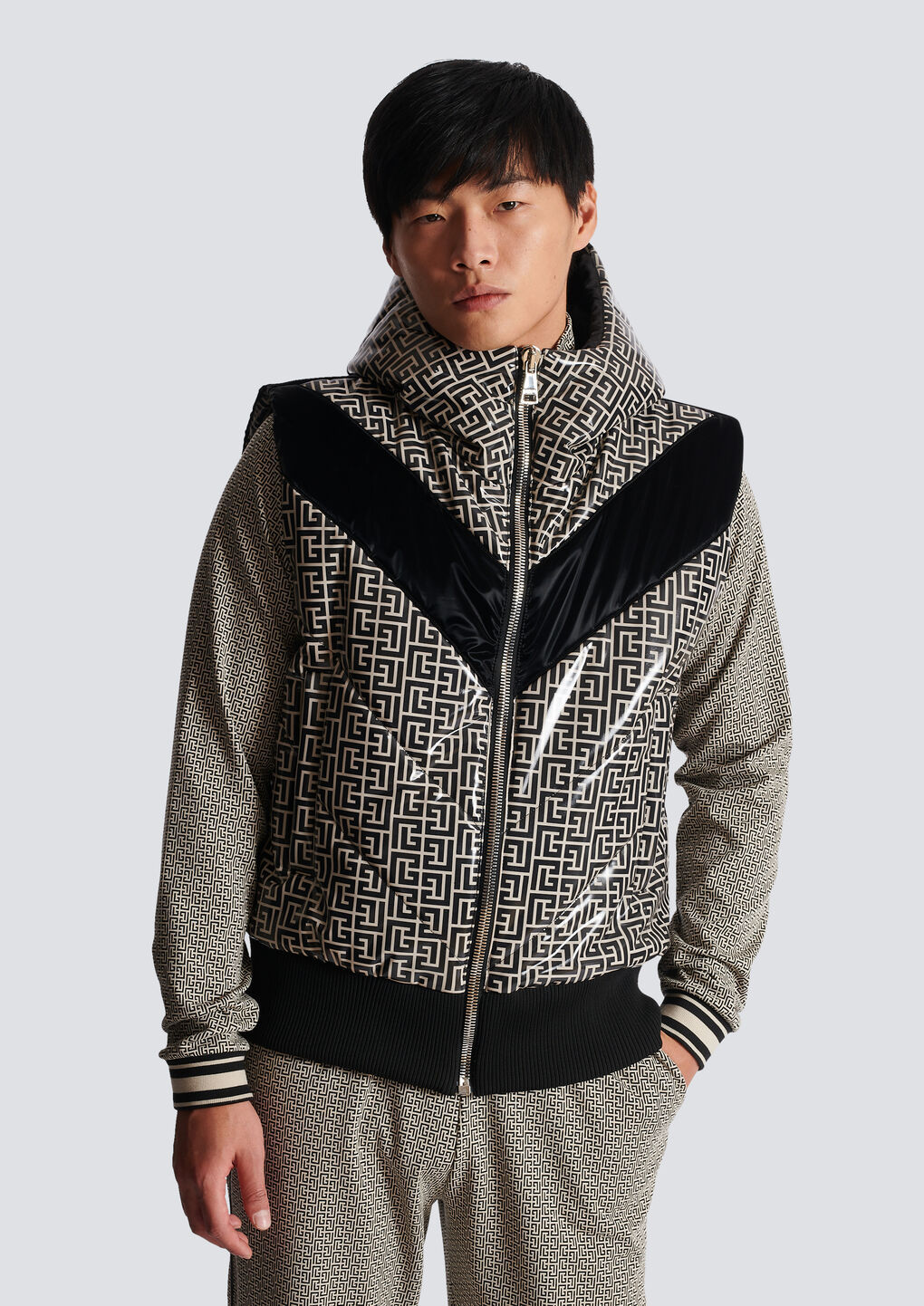 Balmain Monogram-print Puffer Gilet In Black