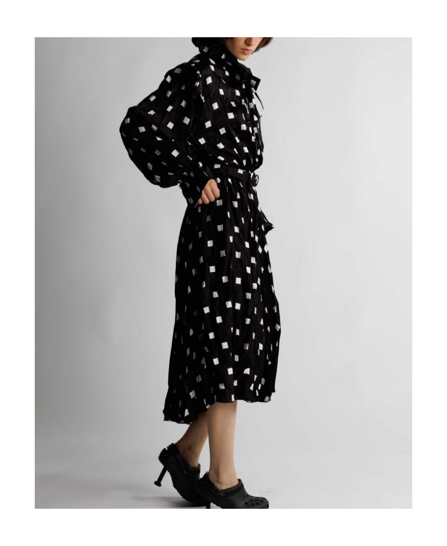 Balenciaga Black Ruffle Spot Print Midi Dress In Black