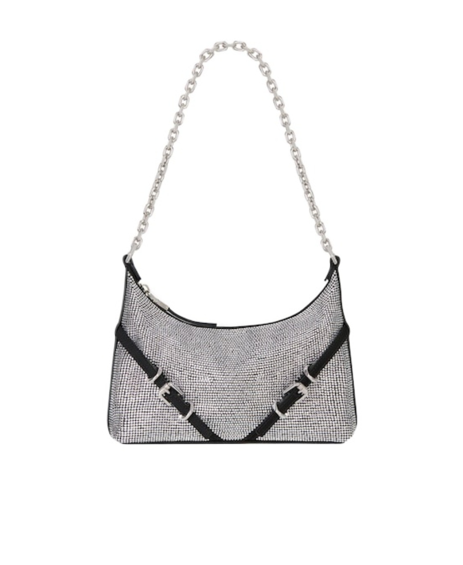 Givenchy Voyou Party Bag In Black Satin With Rhinestones In Black