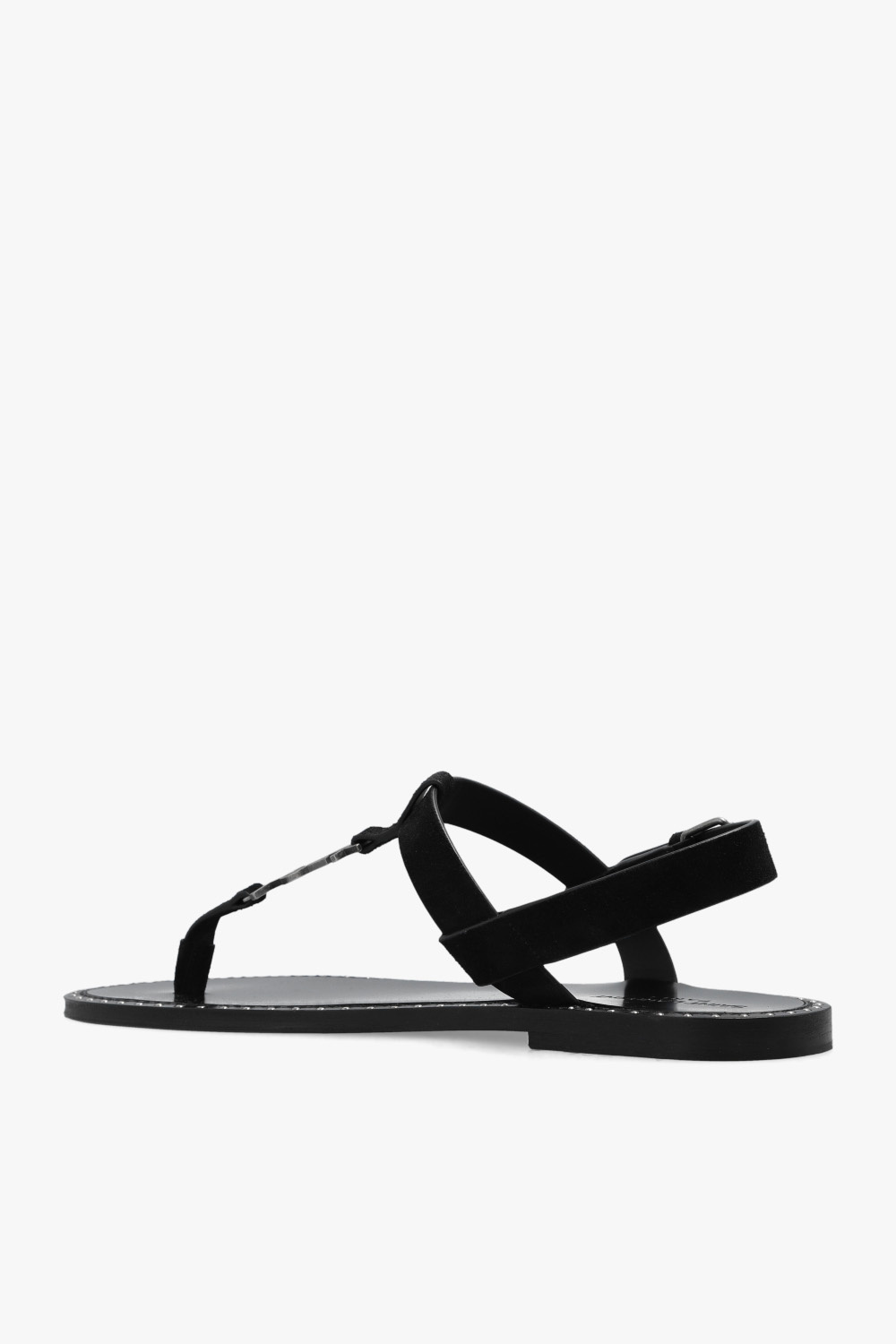 Saint Laurent Cassandra Logo Plaque Flat Sandals In Black