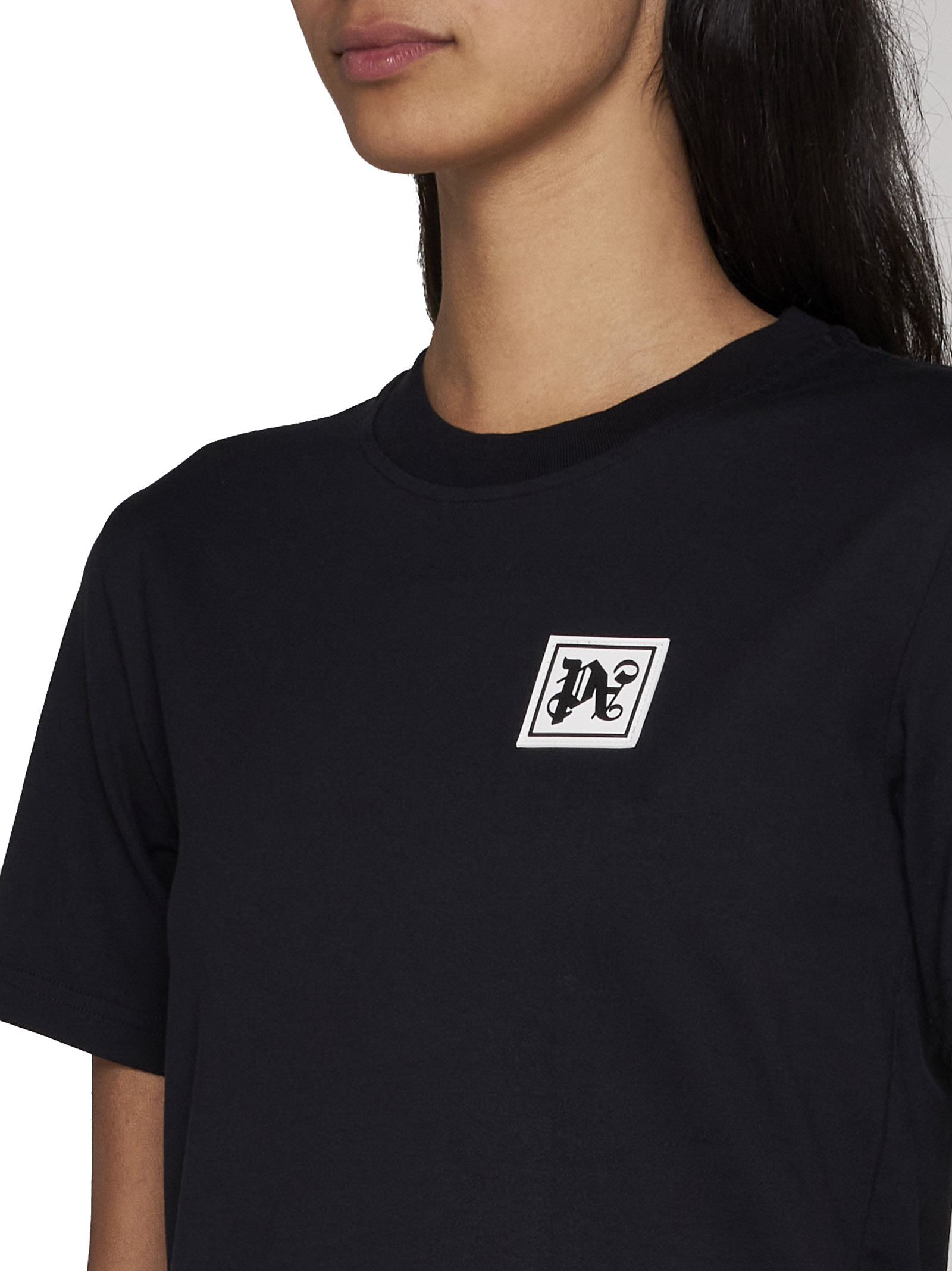 Palm Angels Ski Club Fitted T-shirt Contrast Print In Black