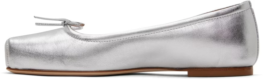 Aeyde Gabriella Laminated Nappa Leather Silver Ballerina In White