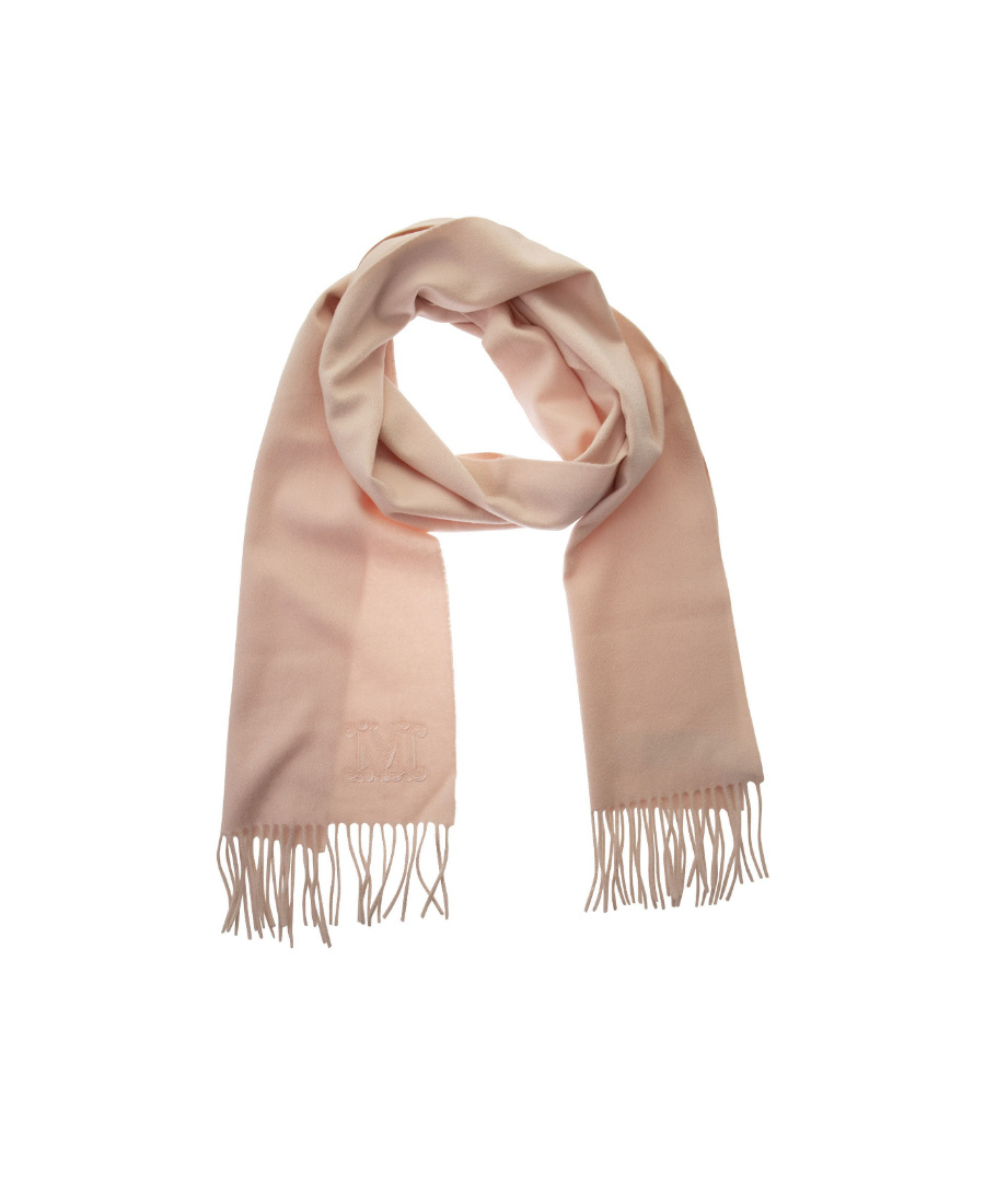 Max Mara Embroidered-logo Cashmere Scarf In Nude