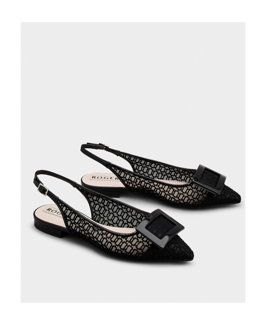 Roger Vivier Gomettine Net Heel Buckle Ballet Shoes In Black