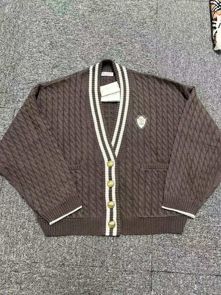 Brunello Cucinelli Long Sleeve Cardigan In Brown