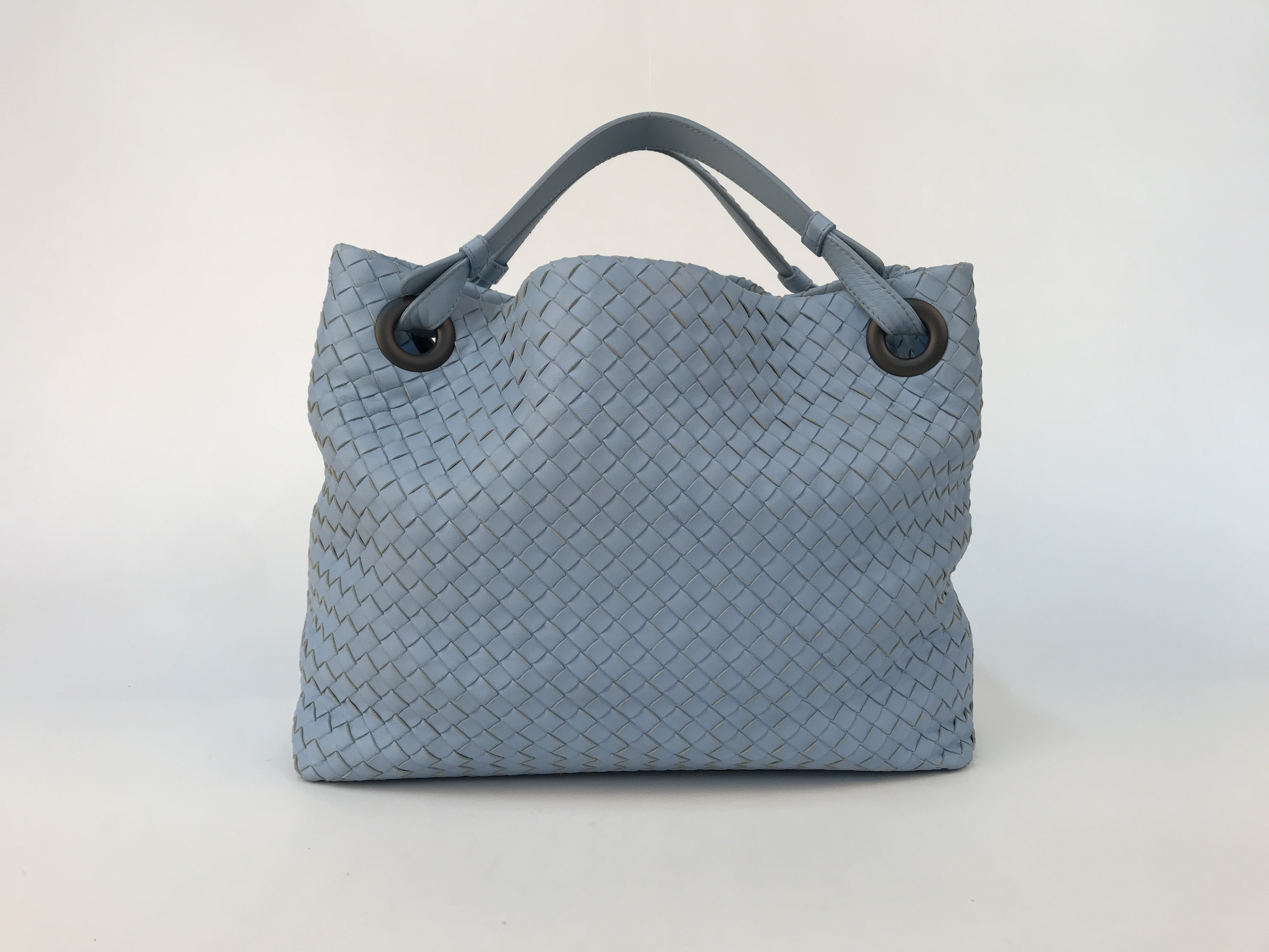 Shop Bottega Veneta Weave A Handbag In Gray