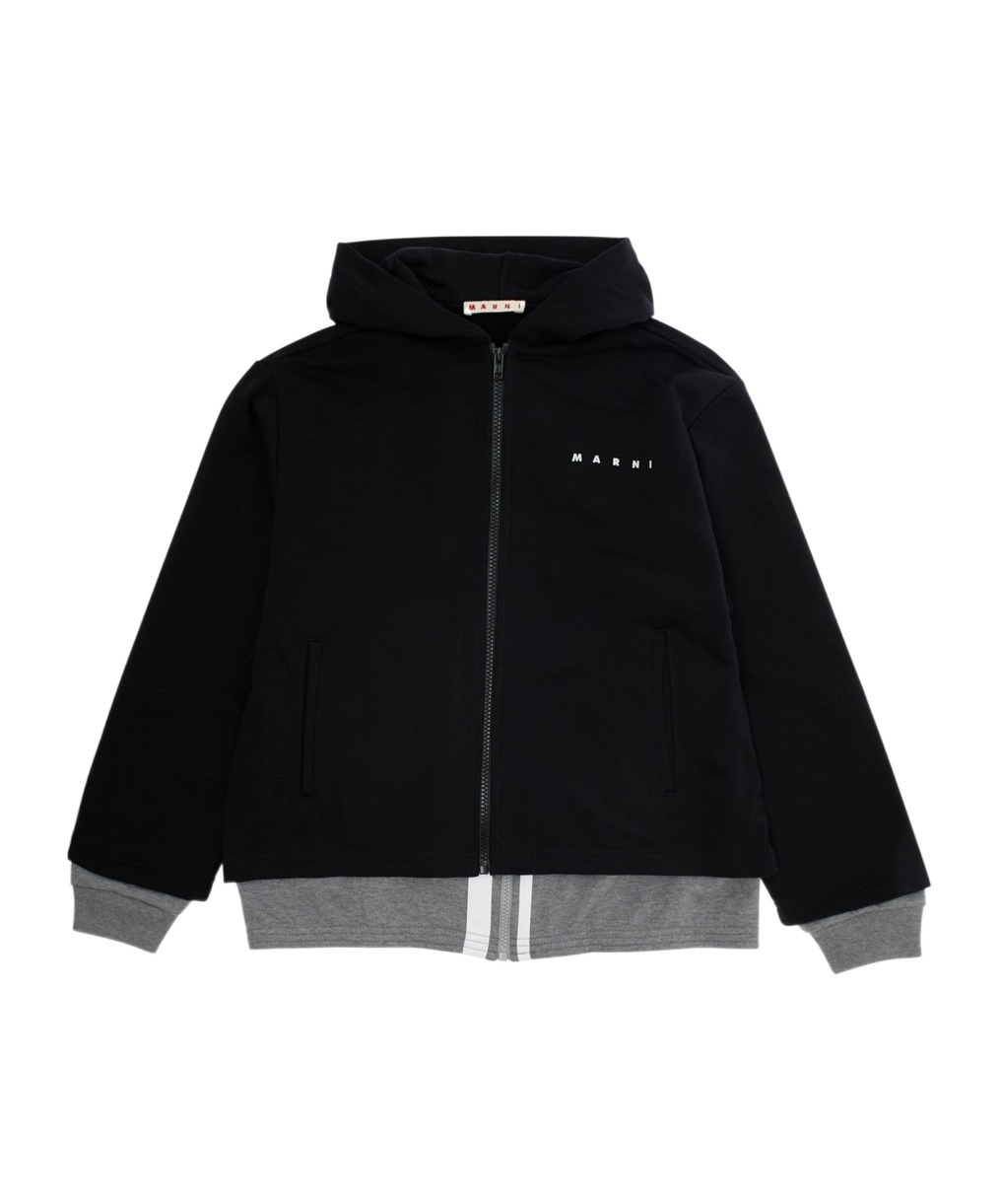 Marni Long-sleeved Zipper Sweatshirt In Black
