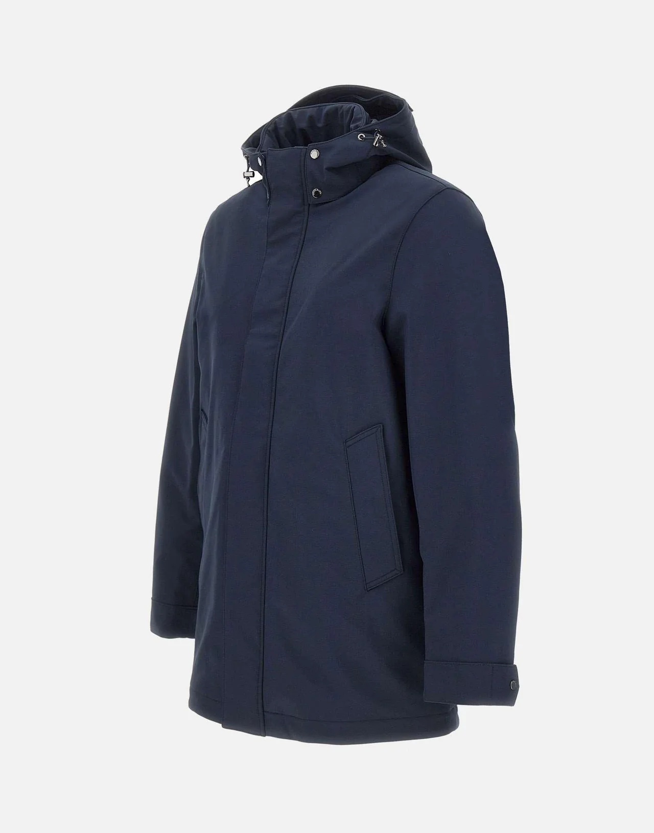 Woolrich Navy Blue Hooded Jacket With Concealed Fastening In Blue