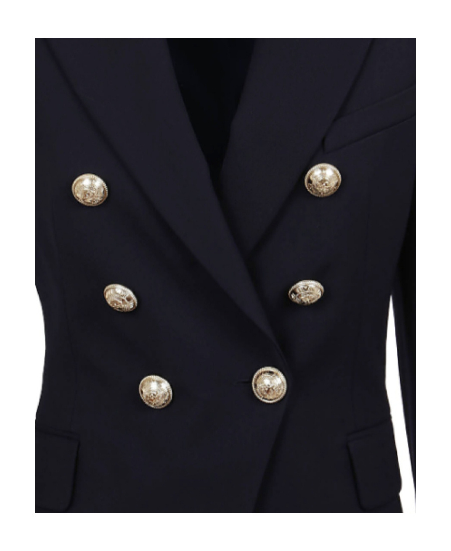 Balmain Black Double-breasted Jacket With Branded Buttons And Asymmetric Cut In Wool Woman In Black