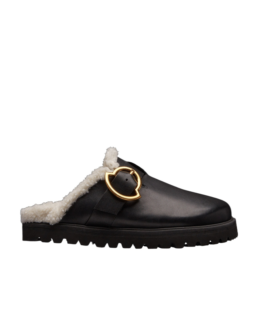Moncler Bell Mules With Faux Shearling Lining In Black