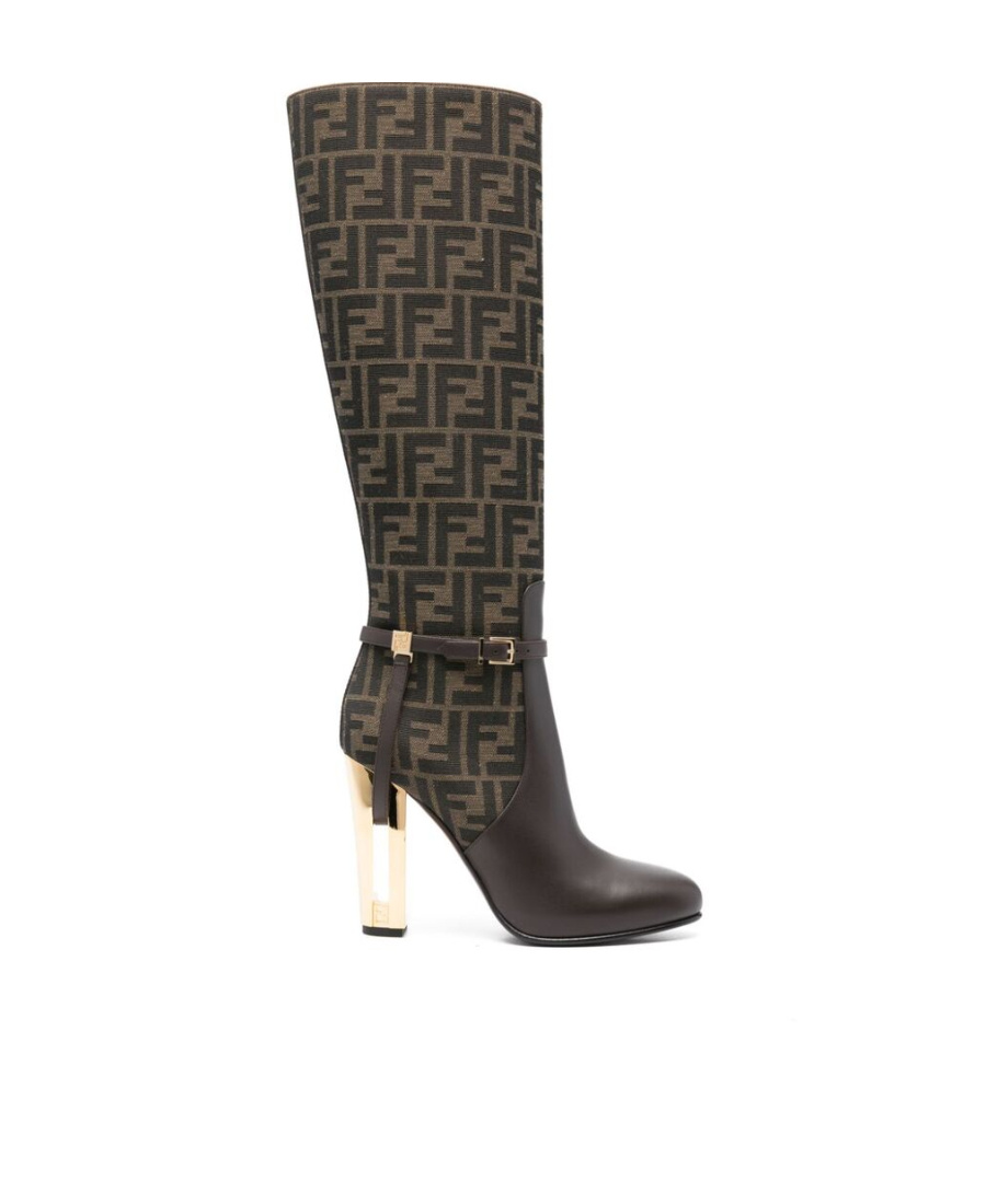 Shop Fendi Brown Leather High-heeled Boots