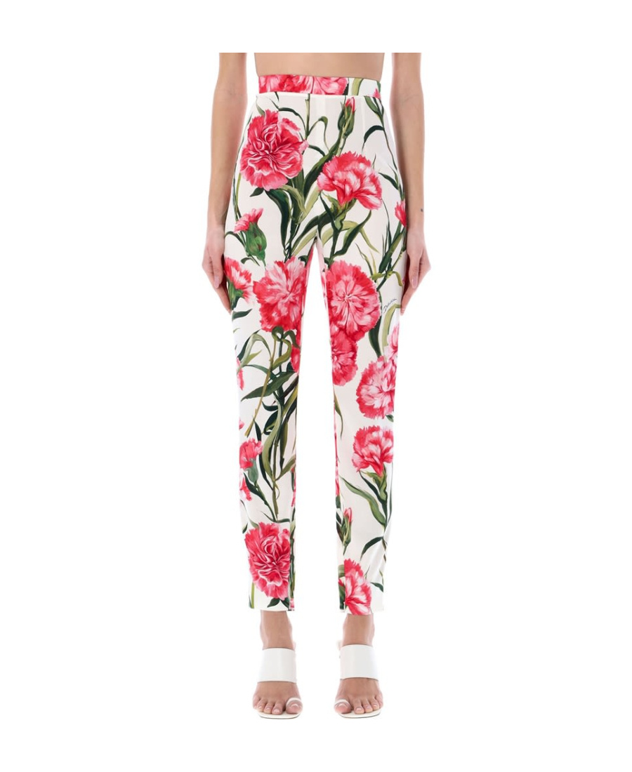 Dolce & Gabbana Floral-print High-waisted Leggings In White