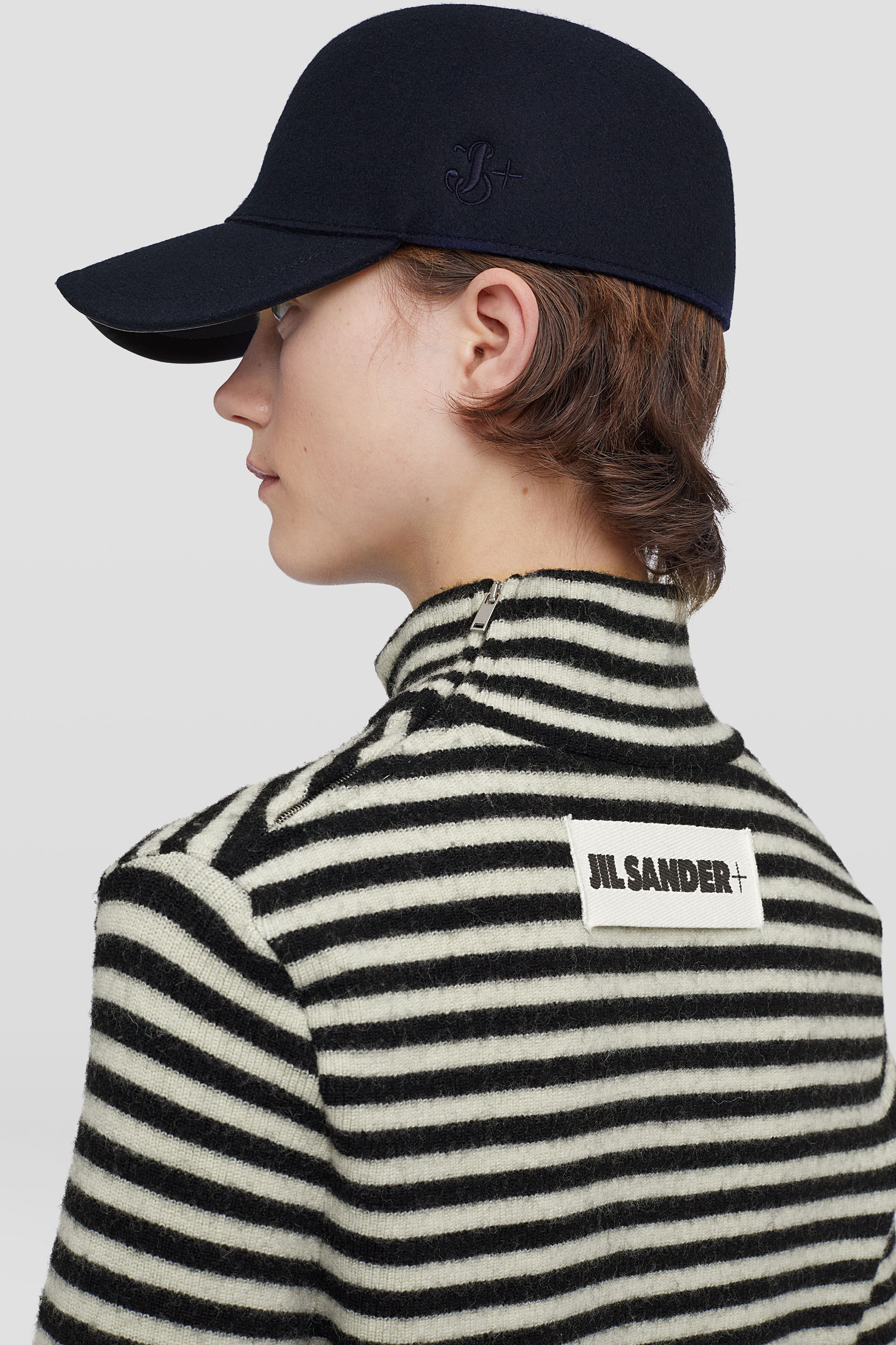 Jil Sander Logo-patch Stripe-pattern Top In Black