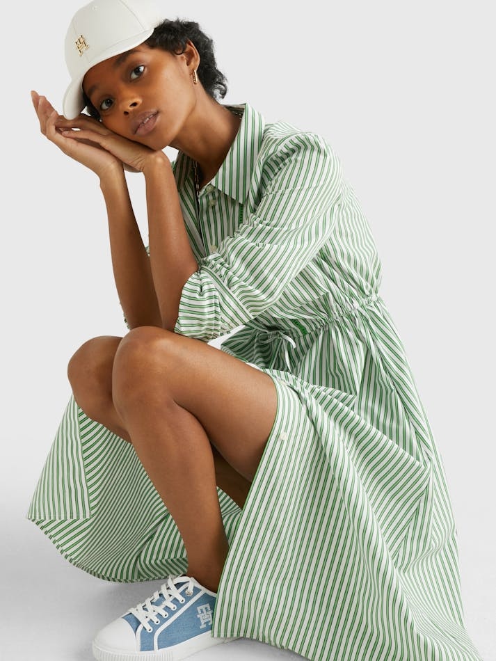 Tommy Hilfiger Striped Mid-length Shirt Dress In Green
