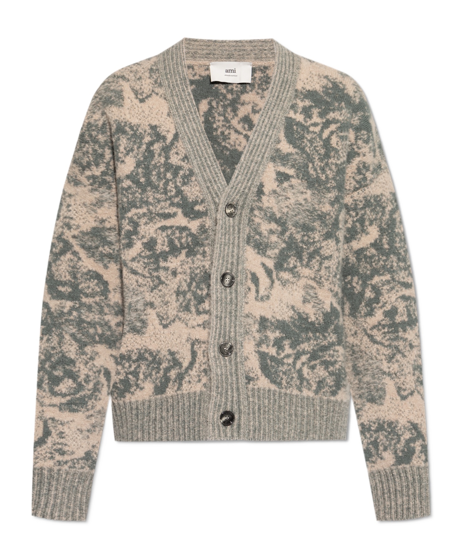 Ami Alexandre Mattiussi Ami Paris Jacquard V-neck Buttoned Cardigan In Nude
