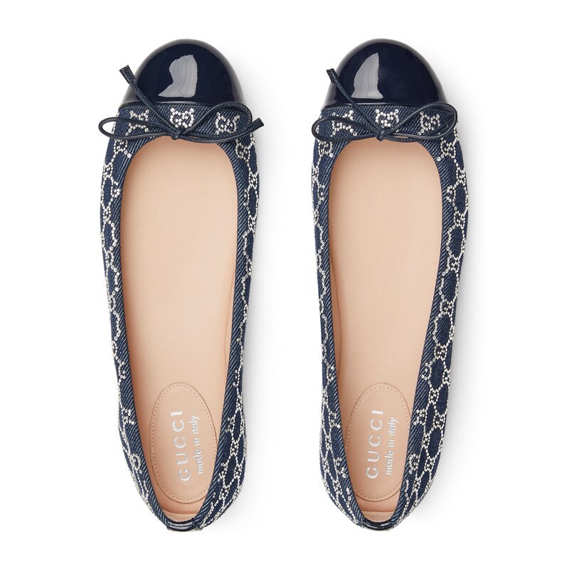 Gucci Women's Gg Crystal Ballet Flat In Blue