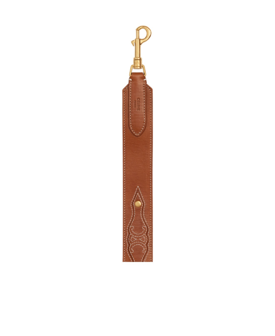 Celine Triomphe Strap Belt Embroidered Denim Style Leather In Brown
