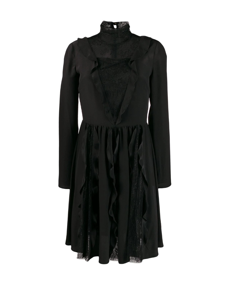 Red Valentino A Lace Inlaid Pleated Dress In Black