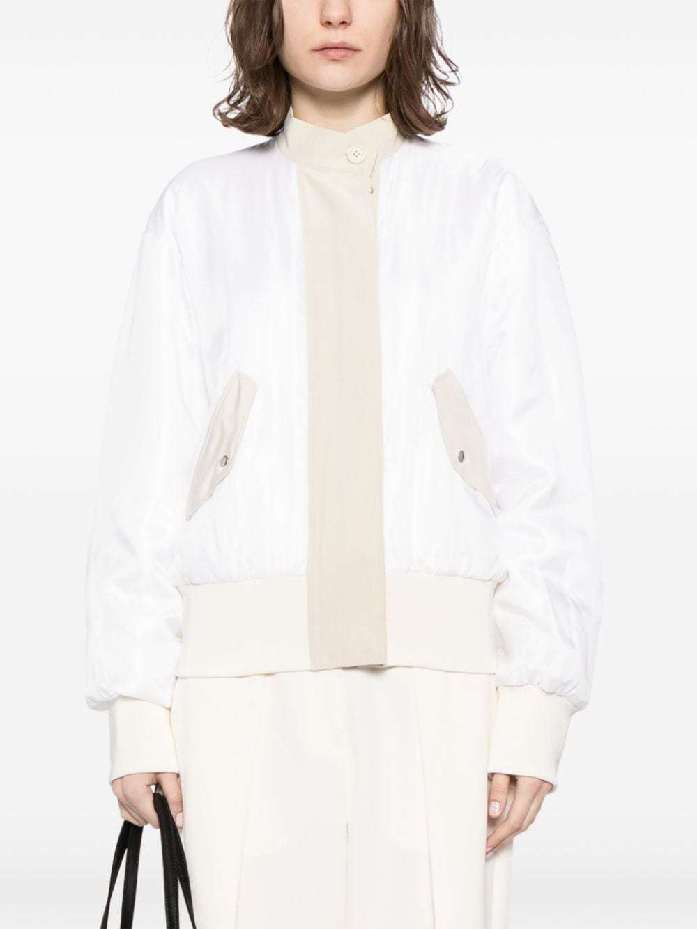 Helmut Lang Convertible Layered Crepe De Chine And Satin-twill Bomber Jacket In White