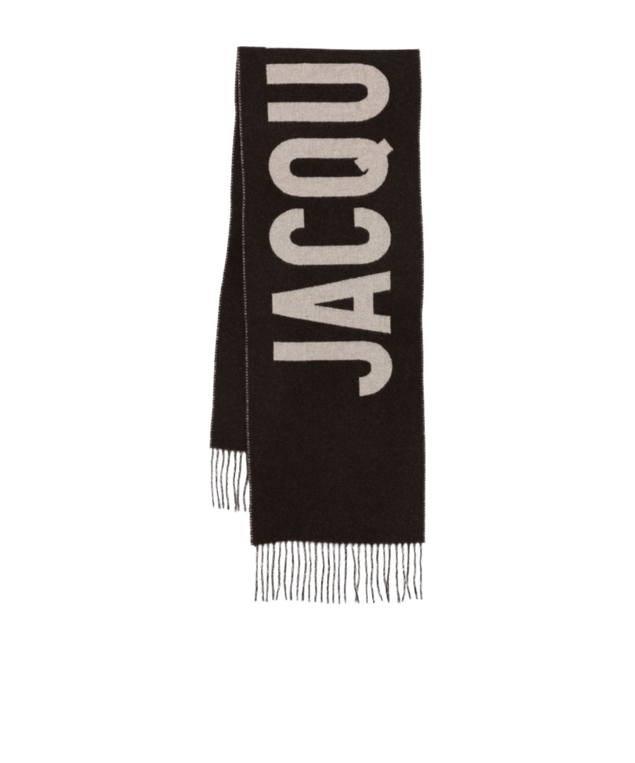 Jacquemus Rectangular Scarf With Fringed Edges And Bold Lettering In Black