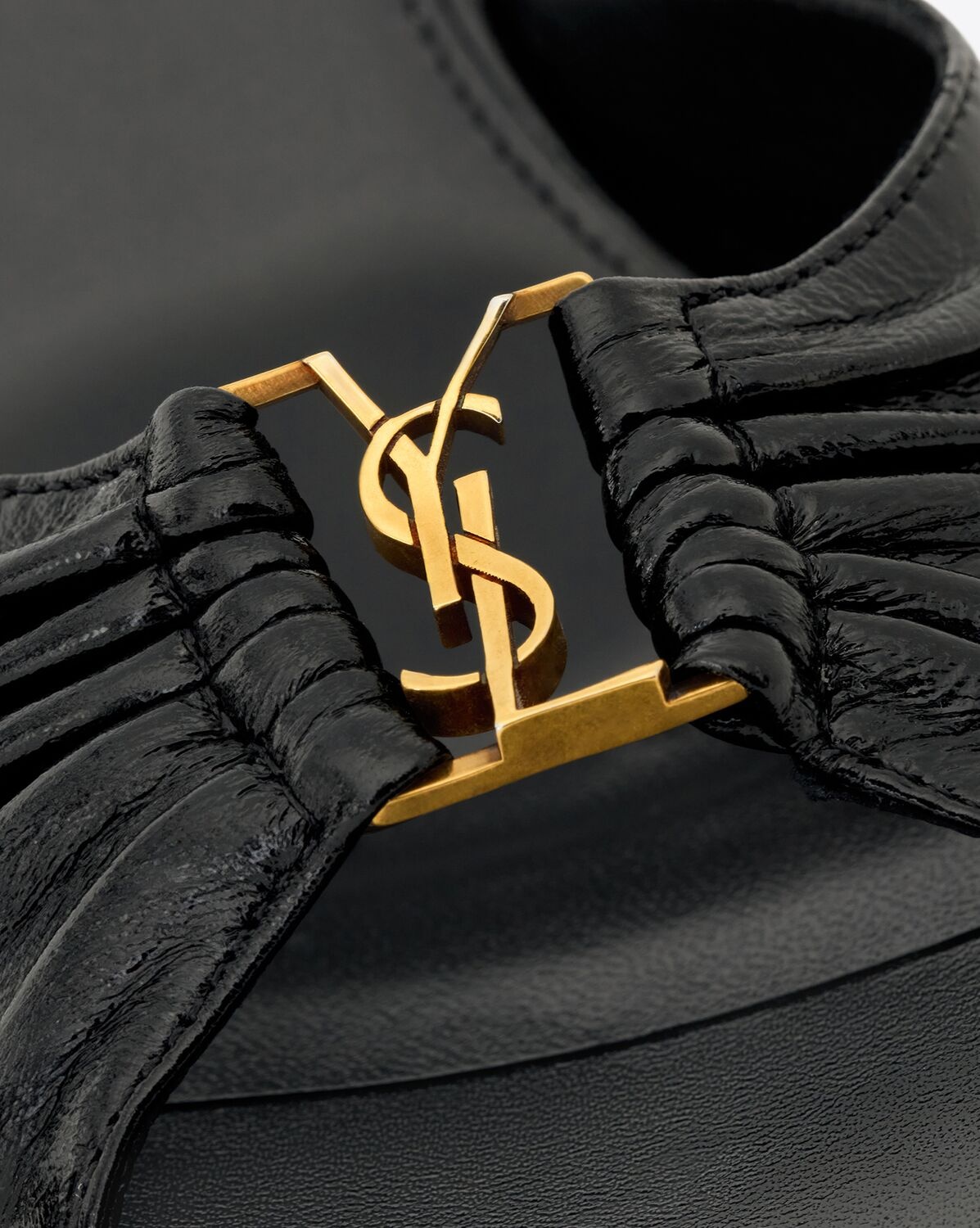 Saint Laurent Babylone Embellished Gathered Glossed-leather