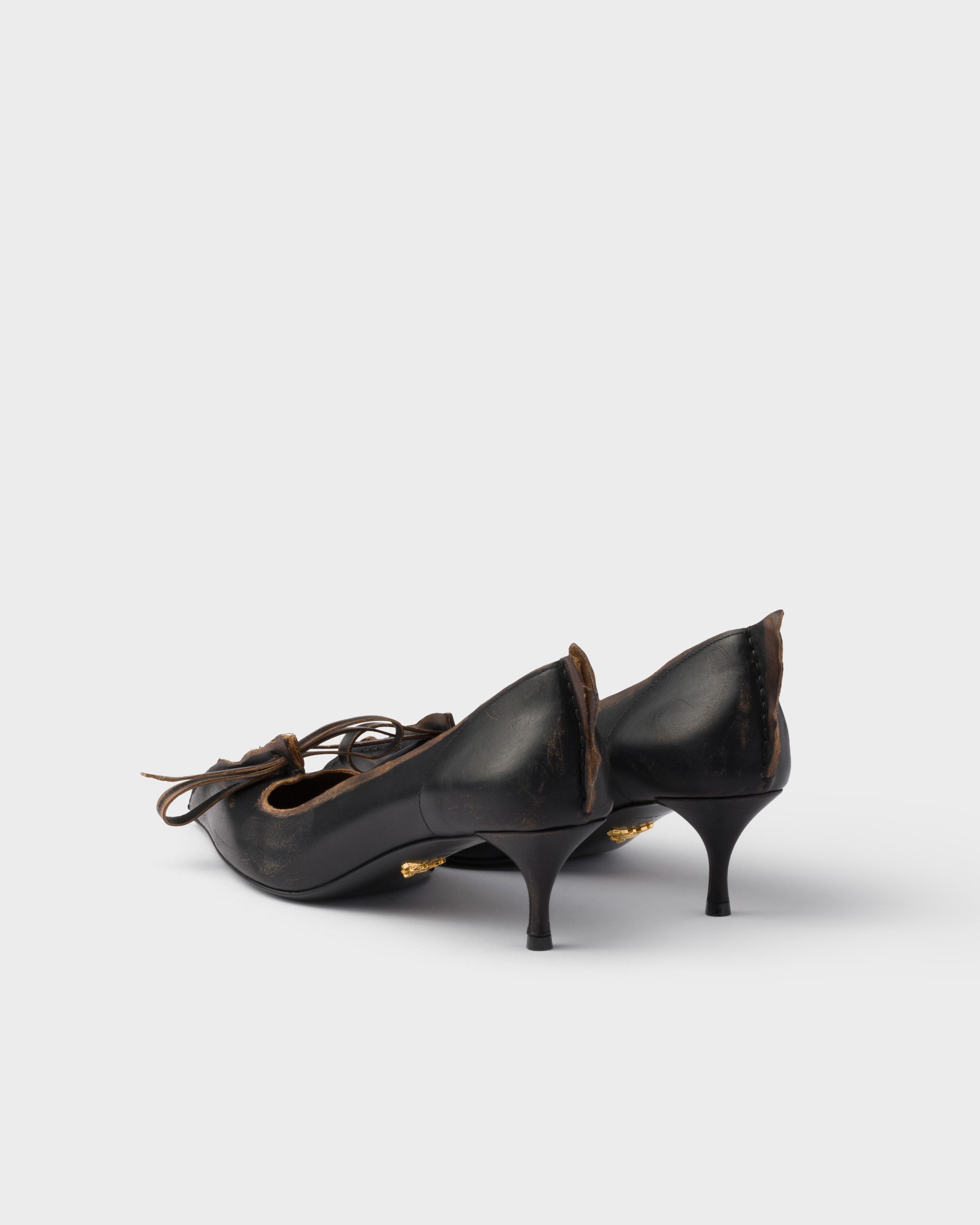 Prada Pointed Toe Kitten Heel Bow Pumps In Black