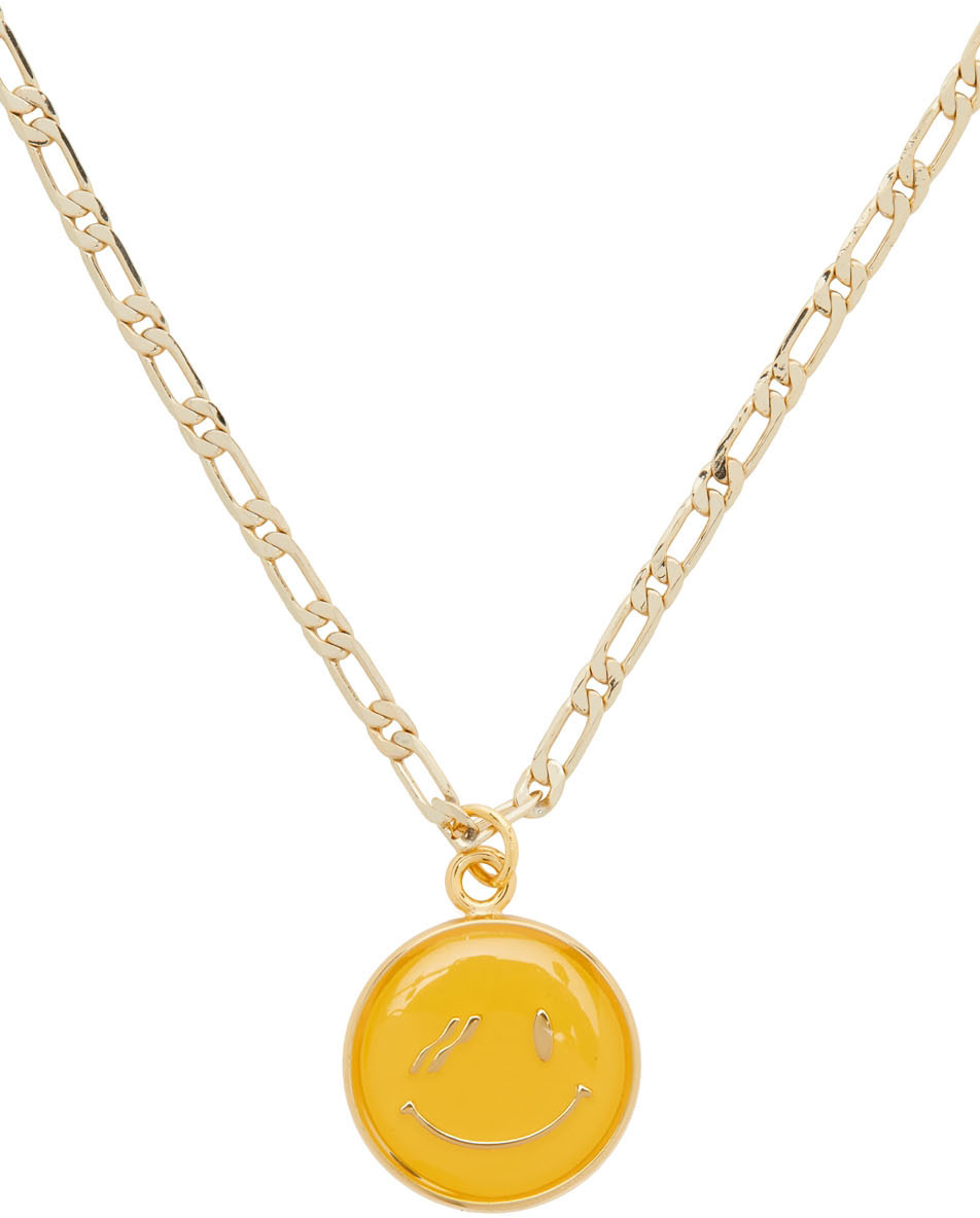 We11 Done Gold Smiley Necklace In White