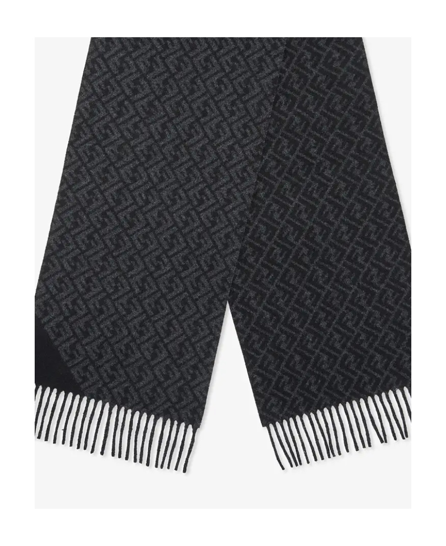 FENDI FF-MOTIF KNITTED FRINGE-TRIM SCARF 