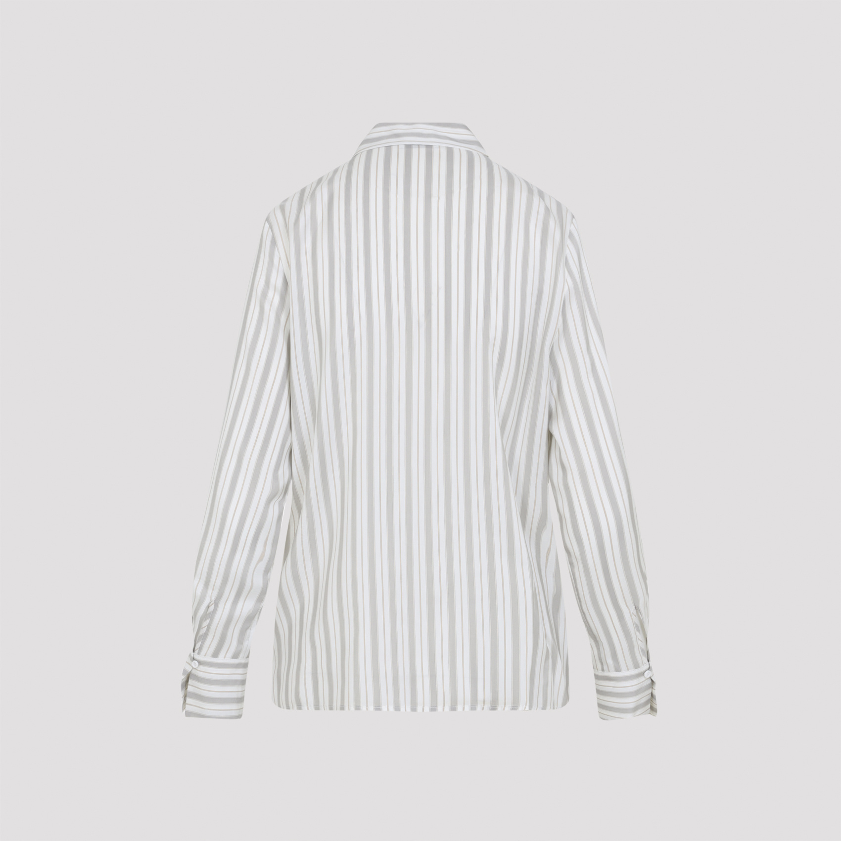 Peserico Striped Long Sleeve Shirt With Cuffed Sleeves In White