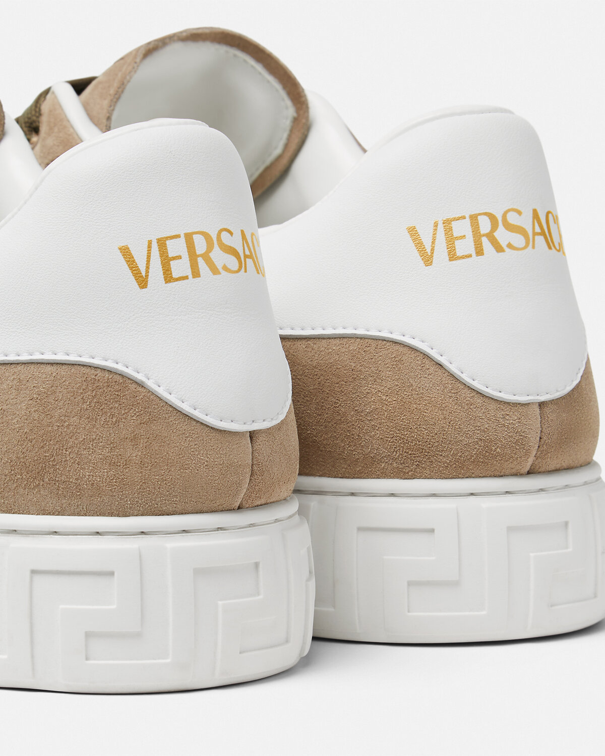 Versace Greca Suede Low Top Sneaker In Gold