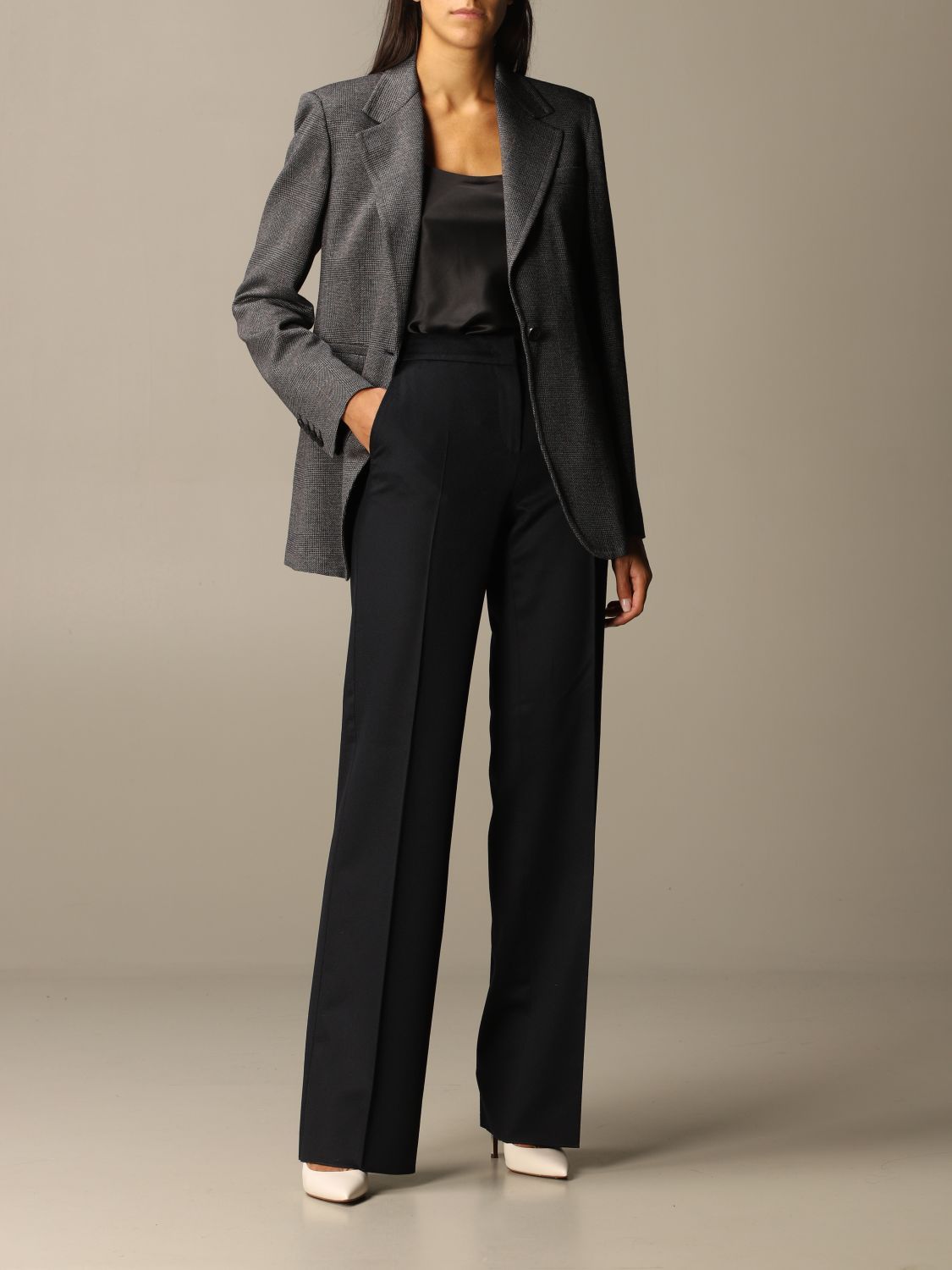 Max Mara Sfinge Checked Detail Blazer In Black