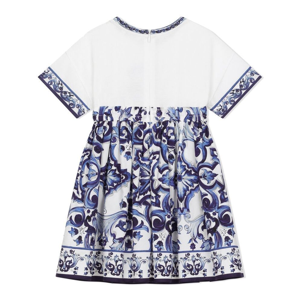 Dolce & Gabbana Majolica-print Cotton Dress In White