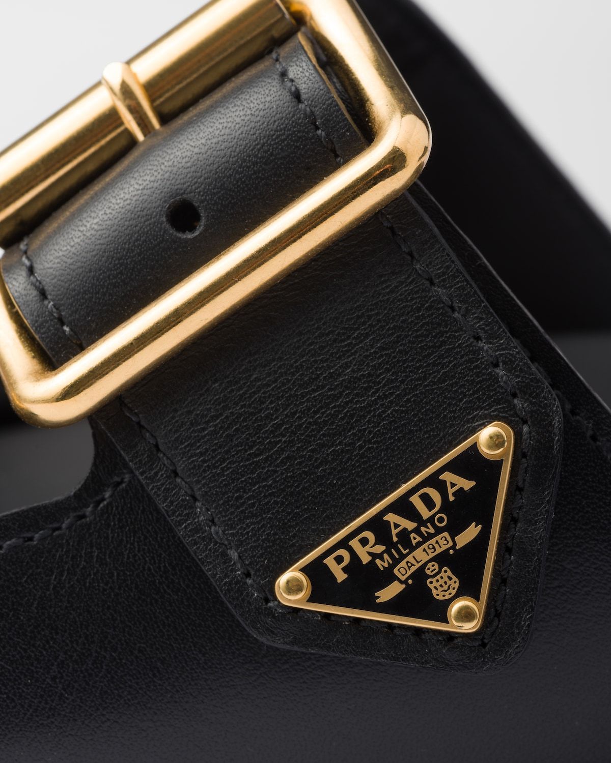 Prada Leather Slides Gold-tone Hardware Accents In Black