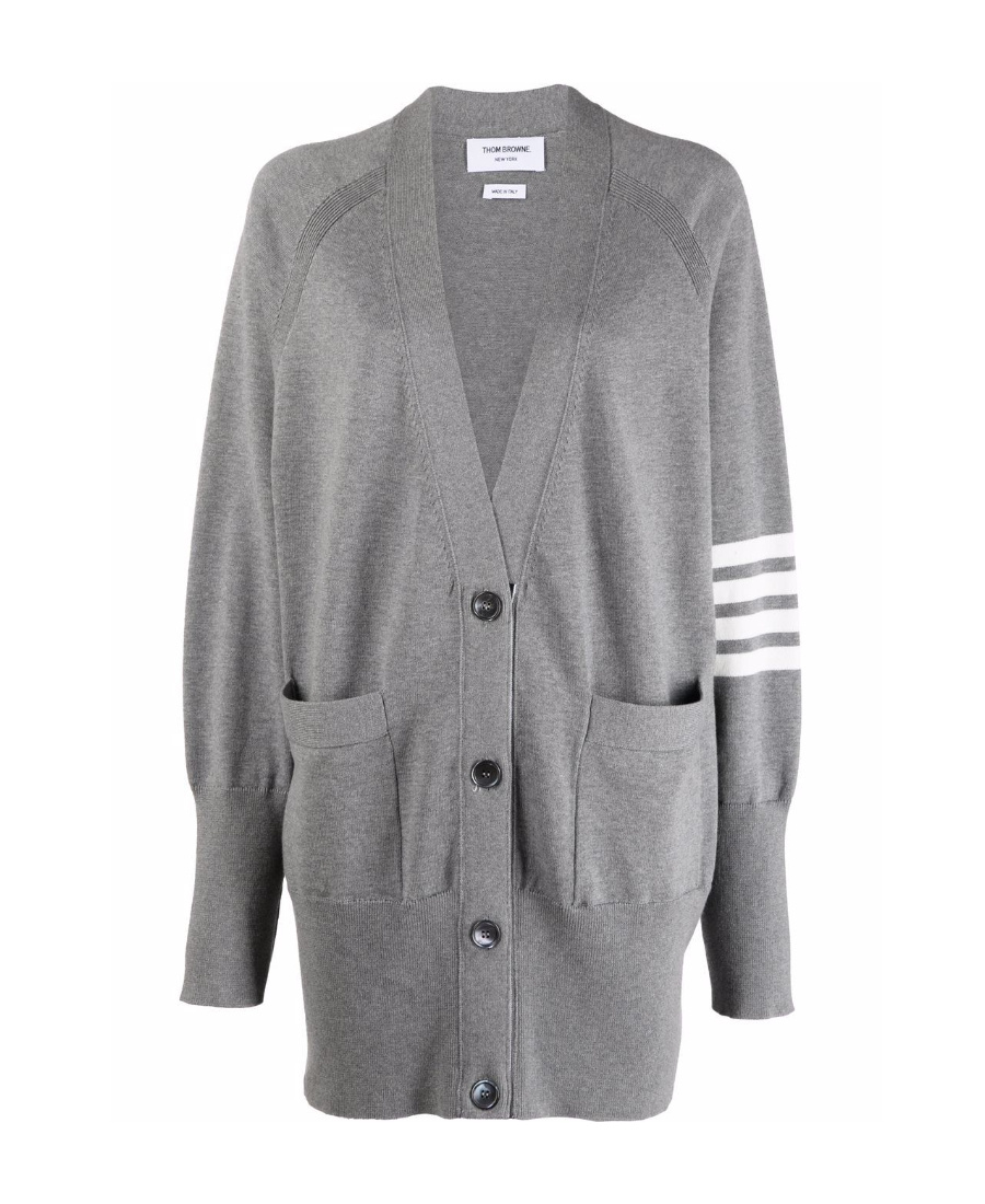Thom Browne Light Grey 4-bar Exaggerated Fit V-neck Cardigan In Gray
