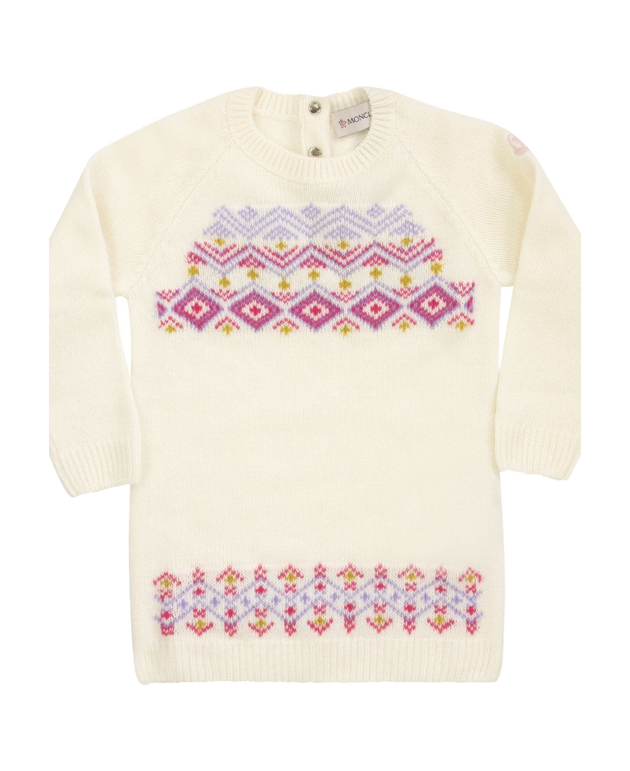 Moncler Geometric-print Knit Dress In White