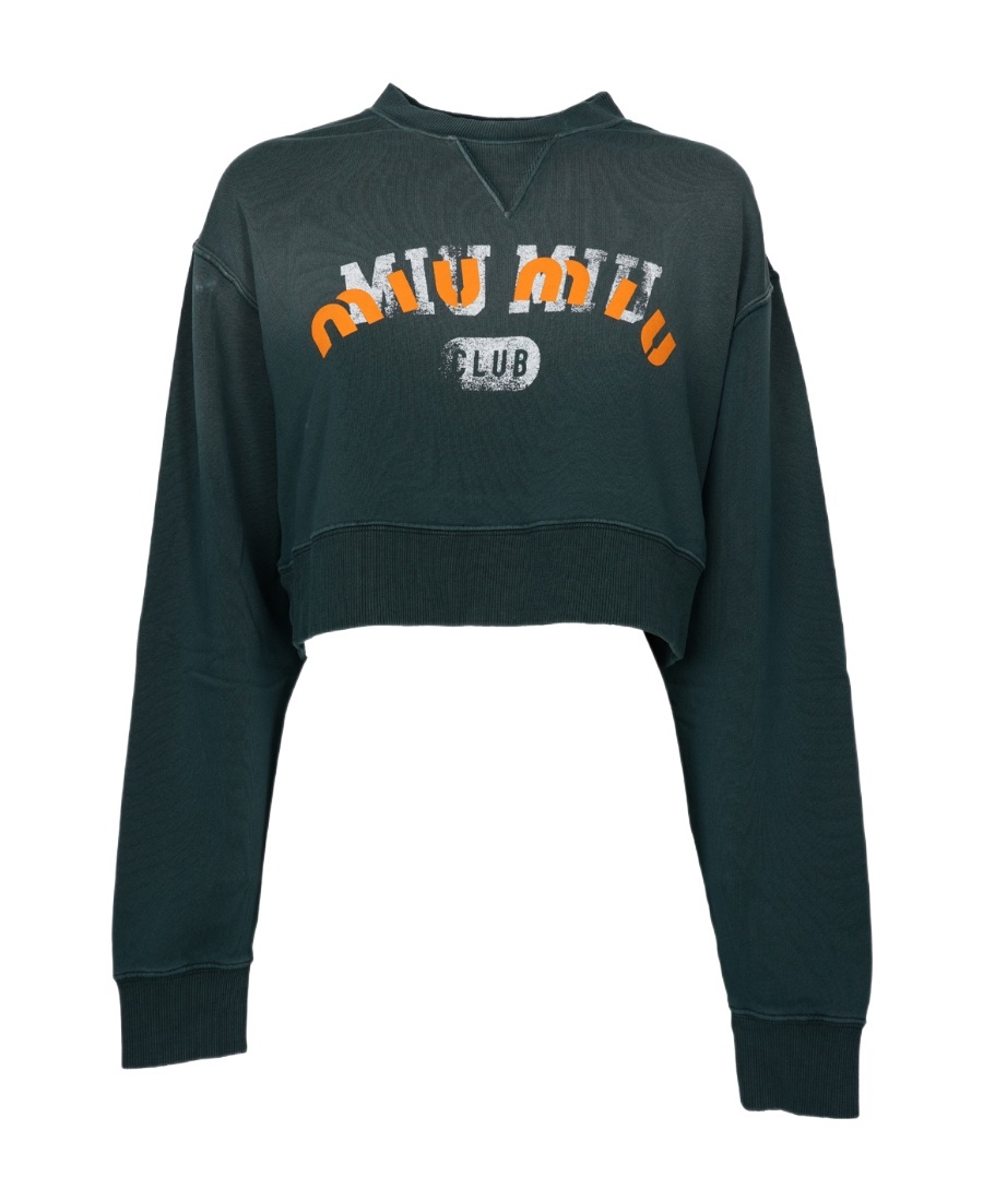 Miu Miu Logo-print Cropped Sweatshirt In Green