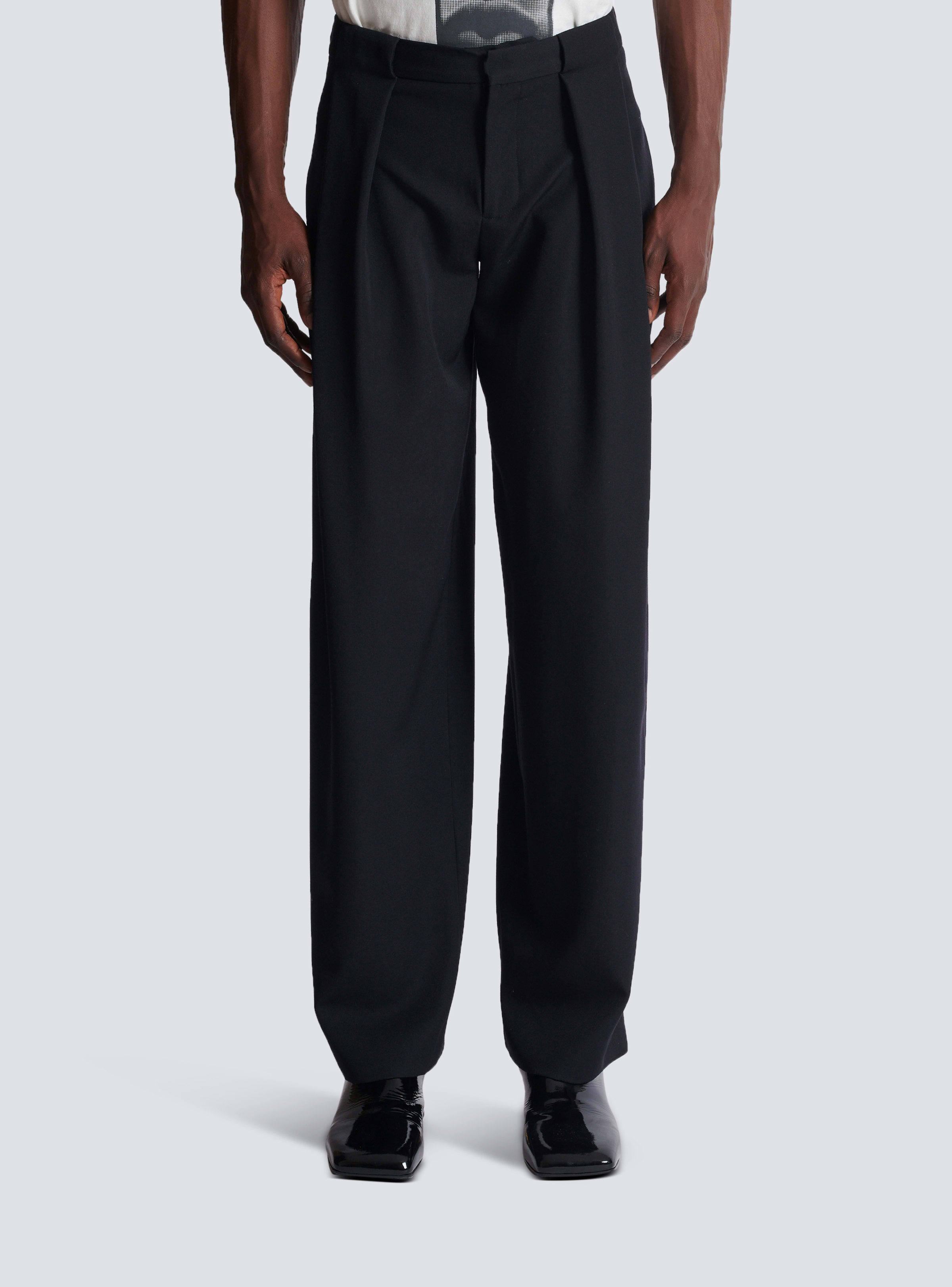 Balmain Straight Leg Pleated Pants With Pockets And Belt Loops In Black