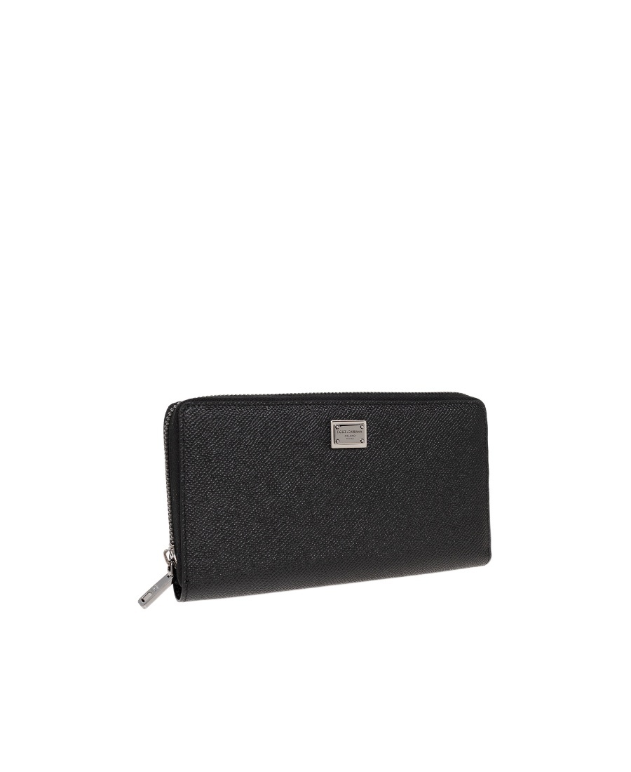 Dolce & Gabbana Zipped Grained Leather Wallet In Black